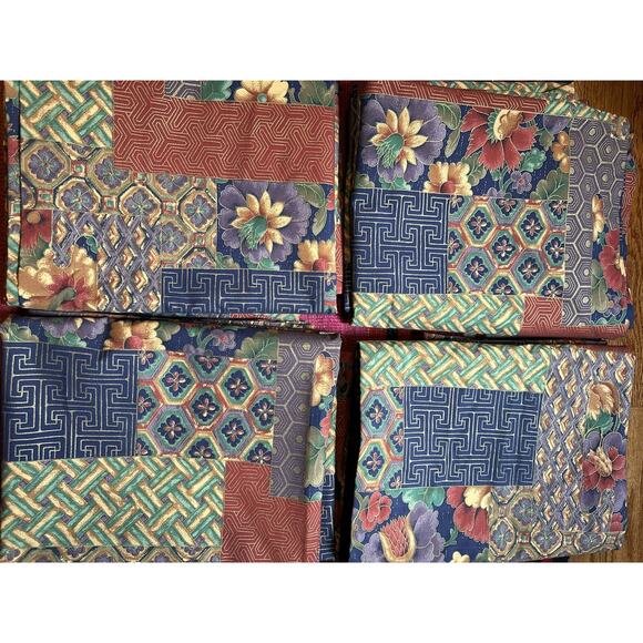 Sheridan Australia Drapes Curtains Set Of 4, Patchwork Blue Red Lined Rare50x84” - Picture 7 of 16